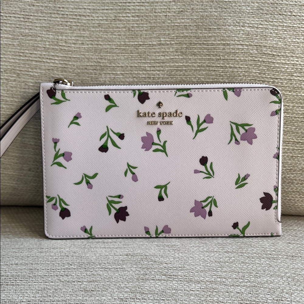 kate spade Pale Pink Floral Wristlet with Gold Logo